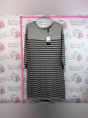 Ripe dress knit zip up back detail Gray and Black Striped Knit Tunic Dress